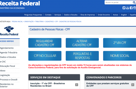 Regularização de CPF pode ser feita pelo site da Receita